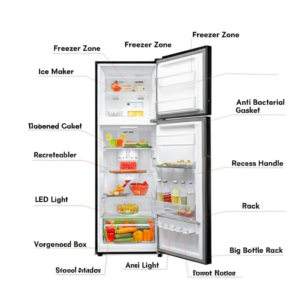 FiWhir 240 L, 3 Star, 5 In 1 Convertible, Twin Inverter Technology, Frost Free Double Door Refrigerator (HEF-253GB-P, GE Black)