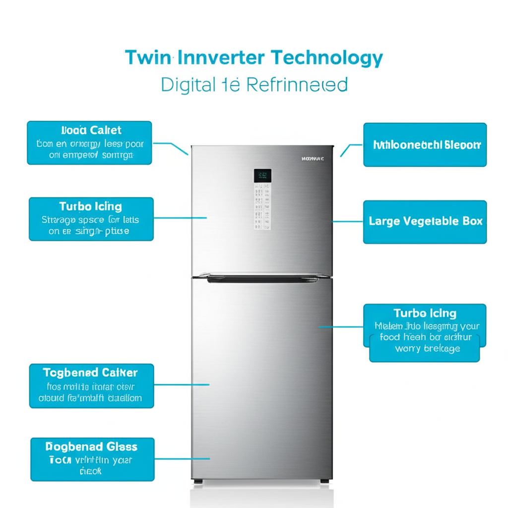 GenTen 236 L, 3 Star, Convertible, Digital Inverter with Display Frost Free Double Door Refrigerator (RT28C3733S8/HL, Silver, Elegant Inox)